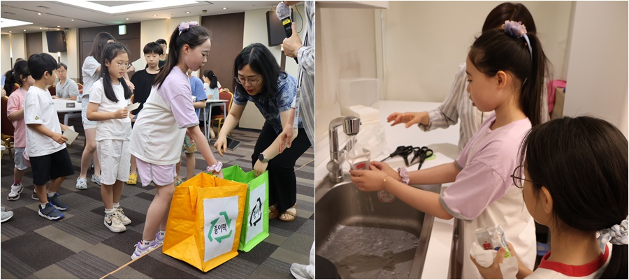 <사진> 지난 13일 한미약품 본사 파크홀에서 임직원 초등 자녀들을 대상으로 자원순환 교육을 진행했다.